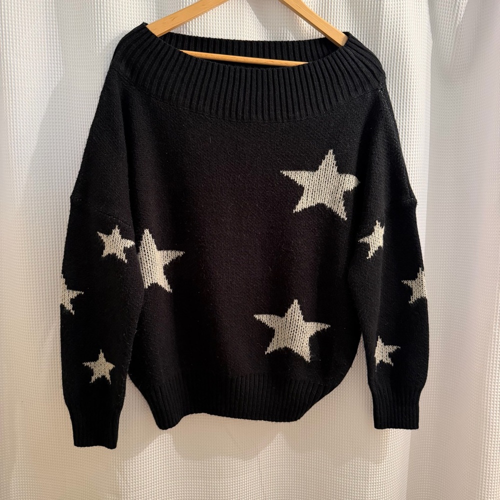 Mock Neck Black Star Pattern Sweater
